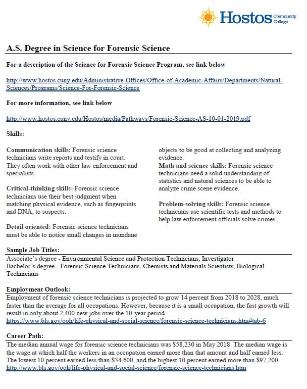 Science for Forensic Science tip sheet