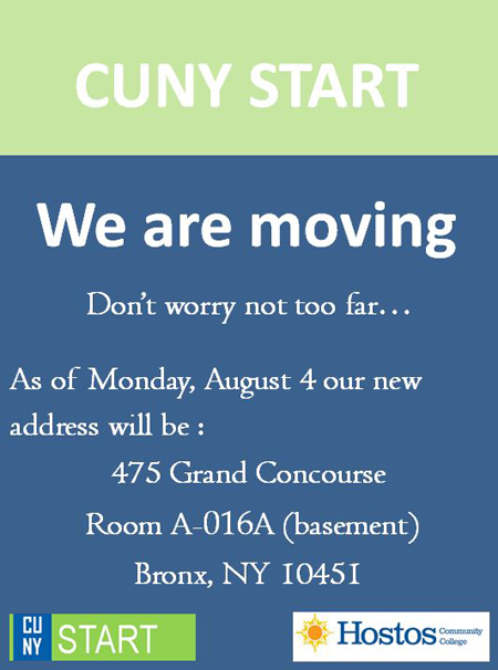 CUNY Start is Moving to A-016A (basement)