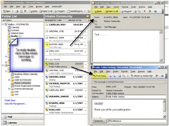 Replying to Emails and Posting Directly from the Hostos Community Public Folder
