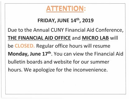 Financial Aid Closed June 14th
