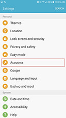 Navigate to Personal and tap 'Accounts'