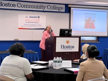 President Daisy Cocco De Filippis speaking at the first Career Development Day event.