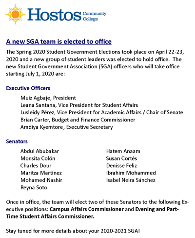New elected SGA team to take office starting July 1, 2020