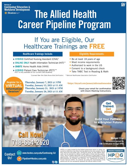 Click image to open full size in a new window The Allied Health Career Pipeline Program: If you are eligible, Healthcare Trainings are FREE