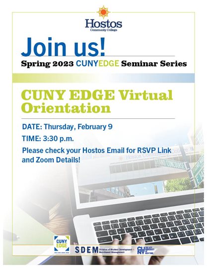 CUNY EDGE Virtual Orientation February 9 at 330pm