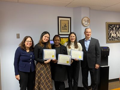 NextGen Public Health Scholars at Fall 2022 Welcome Reception with Dean Lisa Rosen-Metsch, Columbia University School of General Studies (far left) and Dr. Charles Branas (far right), Chair of the Dept. of Epidemiology at the Mailman School of Public Health.