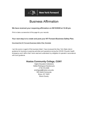 Attachment J: Affirmation Form: New York Moving Forward Business Affirmation