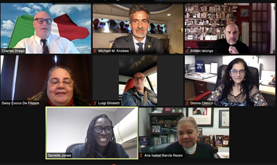 Screenshot of the Italian Heritage Month Zoom event honorees and hosts