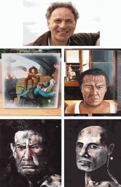Painter Ian Charles Scott with his 4 paintings.