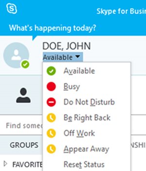 Snip image for Skype for Business Status indicators